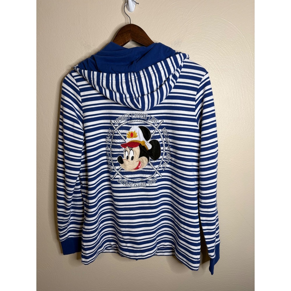 Disney Cruise Line Hoodie Women XL Blue White Striped Minnie Mouse Nautical - Picture 7 of 13